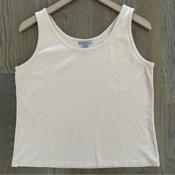 Vintage AKA Eddie Bauer Pointelle Ribbed Sleeveless Knit Cotton Tank Cream Large - Picture 1 of 7